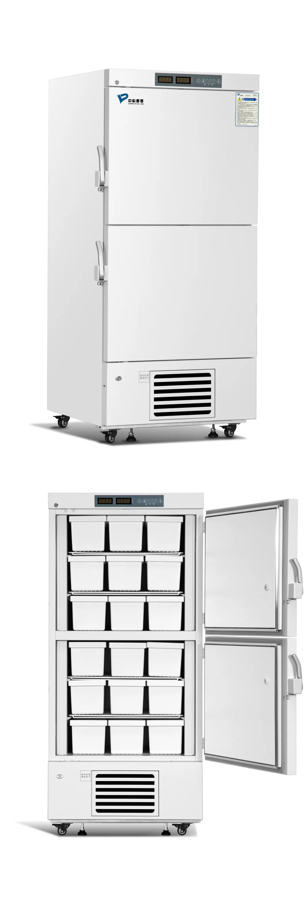 -25 graus de poupança de energia verticalmente 528 litros de congelador médico com multi gavetas