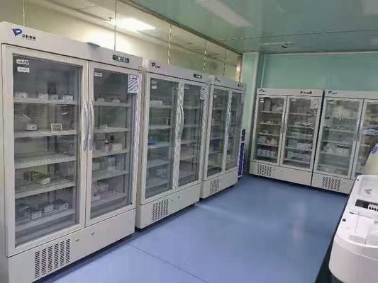 Refrigerador vacinal da farmácia do armazenamento da porta de vidro dobro de alta qualidade com luz interior do diodo emissor de luz