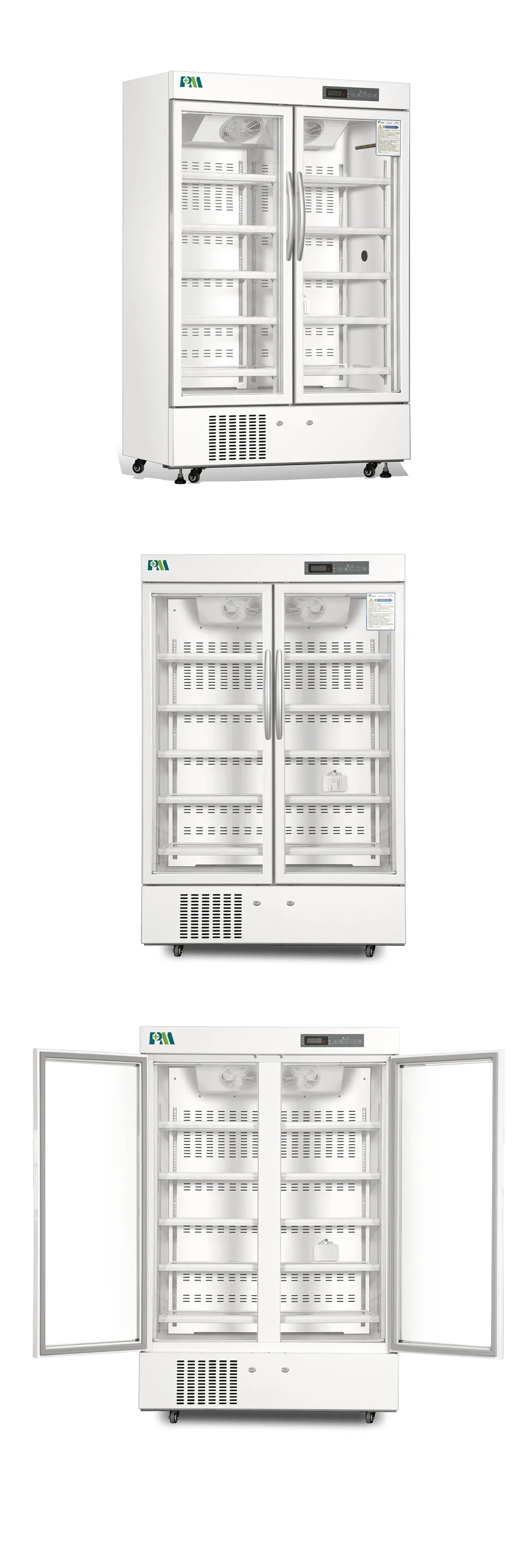 Da farmácia médica vertical do suporte da porta da grande capacidade 656L de lado a lado refrigerador vacinal 2-8 graus