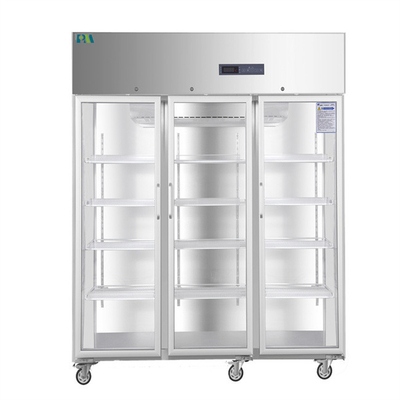 Três refrigerador médico da farmácia de vidro da capacidade das portas 1500L para a loja médica