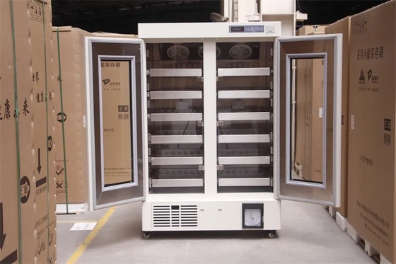 658L Banco de Sangue Refrigerador Porta de vidro duplo com cesta de sangue e revestimento de pulverização do lado de fora"