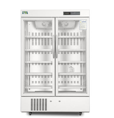 2-8 refrigerador biomedicável da categoria da farmácia da porta de vidro dobro do grau com luz interior do diodo emissor de luz
